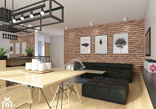 Projekt mieszkania 90 m2 w Krakowie - Średni biały salon z kuchnią z jadalnią, styl nowoczesny - zdjęcie od pim concept