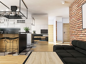 Projekt mieszkania 90 m2 w Krakowie - Średnia otwarta biała z zabudowaną lodówką kuchnia jednorzędowa z wyspą lub półwyspem, styl nowoczesny - zdjęcie od pim concept
