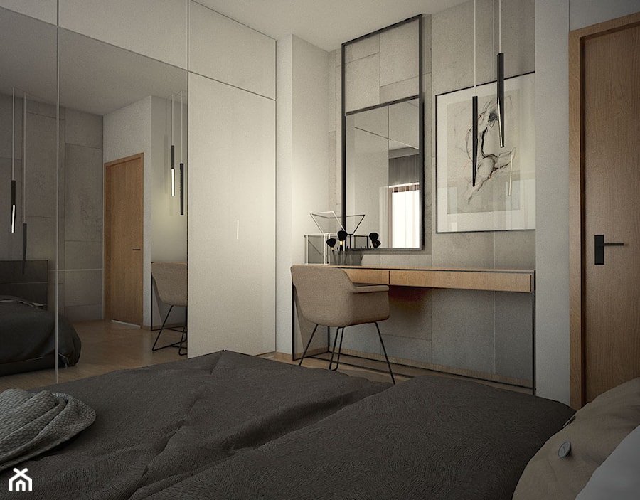 Projekt mieszkania 90 m2 w Krakowie - Średnia szara sypialnia, styl nowoczesny - zdjęcie od pim concept