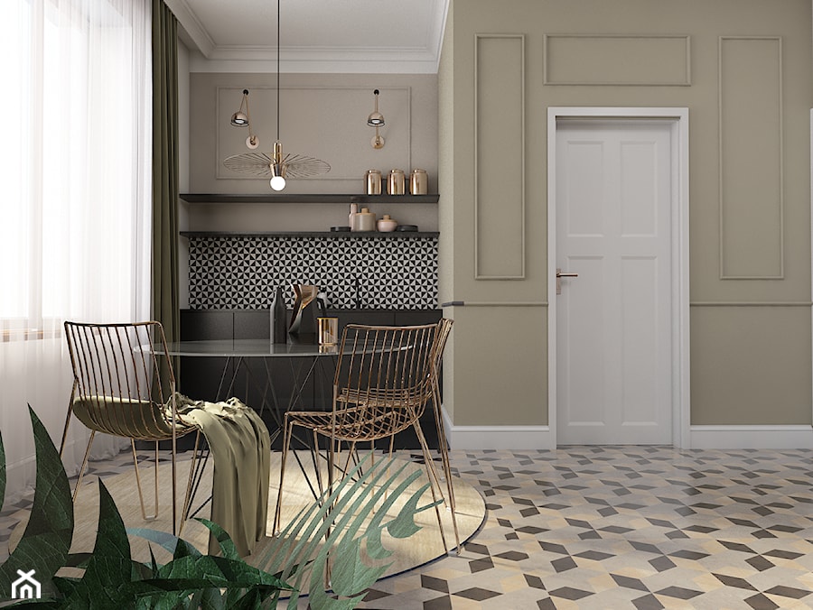 Ekskluzywny apartament na wynajem - Mała beżowa jadalnia w kuchni, styl glamour - zdjęcie od pim concept