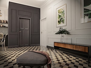 Apartament pod wynajem w Krakowie 75m2 - Mały biały czarny salon z jadalnią, styl glamour - zdjęcie od pim concept