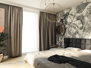 Ekskluzywny apartament w Krakowie - Średnia szara sypialnia z balkonem / tarasem, styl nowoczesny - zdjęcie od pim concept
