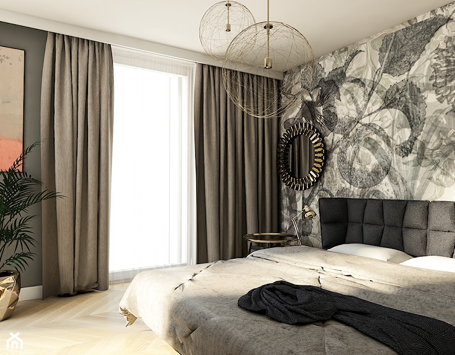Ekskluzywny apartament w Krakowie - Średnia szara sypialnia z balkonem / tarasem, styl nowoczesny - zdjęcie od pim concept