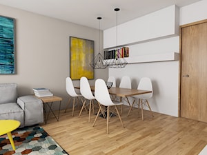 Mieszkanie 40m2, Kraków, Krowodrza - Duża beżowa biała jadalnia w salonie, styl nowoczesny - zdjęcie od pim concept