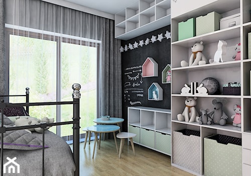 Projekt mieszkania 90 m2 w Krakowie - Średni czarny szary pokój dziecka dla nastolatka dla chłopca dla dziewczynki, styl nowoczesny - zdjęcie od pim concept