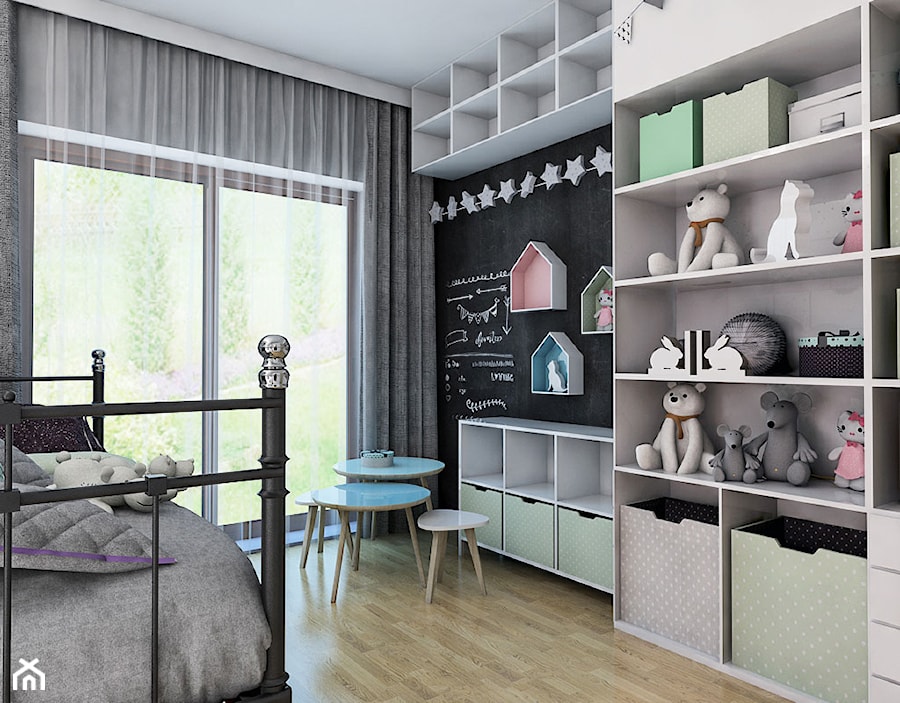 Projekt mieszkania 90 m2 w Krakowie - Średni czarny szary pokój dziecka dla nastolatka dla chłopca dla dziewczynki, styl nowoczesny - zdjęcie od pim concept