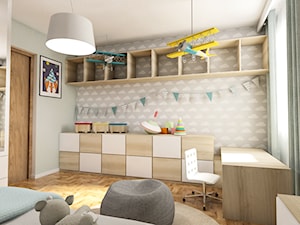 Projekt domu jednorodzinnego w Krakowie, 250m2 - Średni beżowy biały szary pokój dziecka dla dziecka dla chłopca, styl skandynawski - zdjęcie od pim concept
