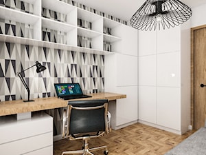 Projekt domu jednorodzinnego w Krakowie, 250m2 - Małe z sofą z zabudowanym biurkiem białe biuro, styl skandynawski - zdjęcie od pim concept