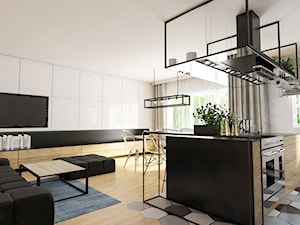 Projekt mieszkania 90 m2 w Krakowie - Mała otwarta z salonem z kamiennym blatem biała z zabudowaną lodówką kuchnia jednorzędowa z oknem, styl nowoczesny - zdjęcie od pim concept