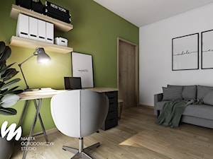 Mieszkanie z czerwoną cegłą w Łodzi - Duże w osobnym pomieszczeniu z sofą białe zielone biuro, styl nowoczesny - zdjęcie od Marta Ogrodowczyk Studio