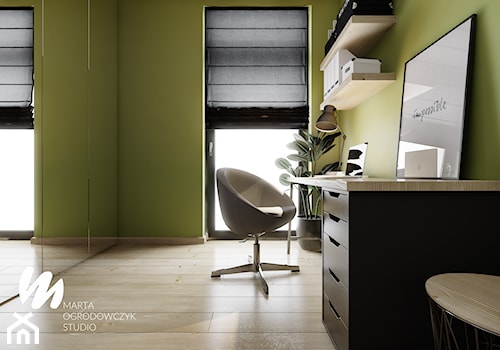 Mieszkanie z czerwoną cegłą w Łodzi - Małe w osobnym pomieszczeniu zielone biuro, styl nowoczesny - zdjęcie od Marta Ogrodowczyk Studio