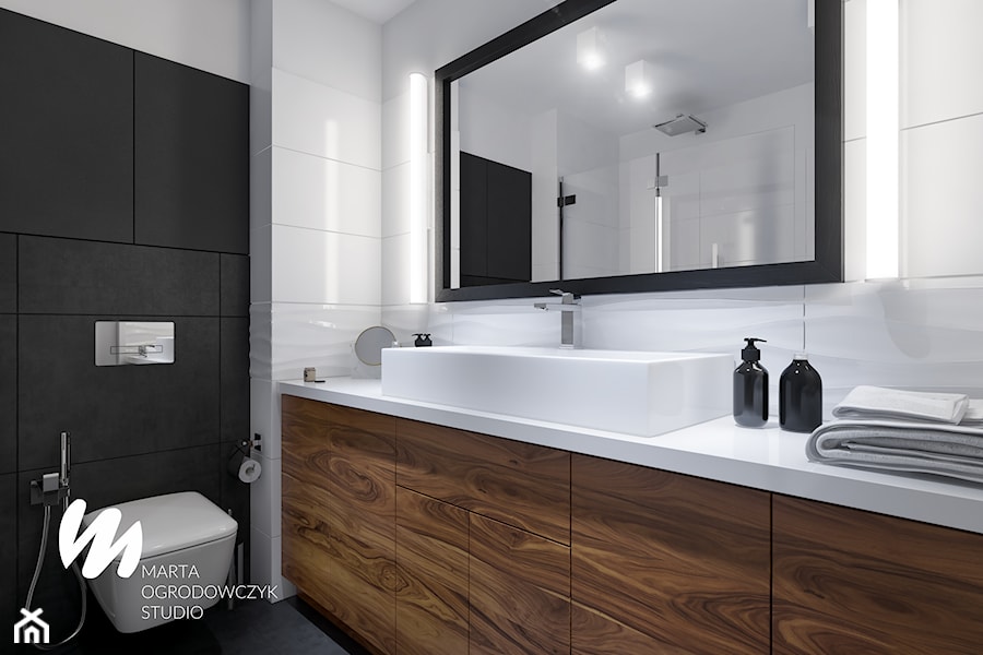 Czarno-biała łazienka - Mała bez okna z punktowym oświetleniem łazienka, styl nowoczesny - zdjęcie od Marta Ogrodowczyk Studio