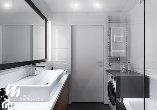 Czarno-biała łazienka - Mała na poddaszu bez okna z pralką / suszarką z lustrem łazienka, styl nowoczesny - zdjęcie od Marta Ogrodowczyk Studio