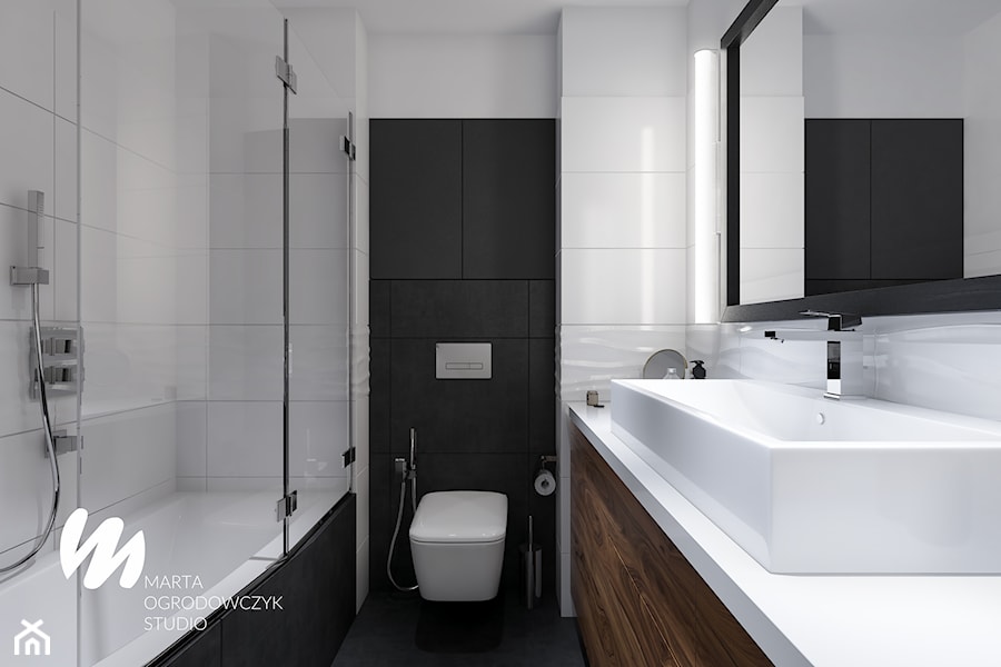 Czarno-biała łazienka - Średnia bez okna łazienka, styl nowoczesny - zdjęcie od Marta Ogrodowczyk Studio