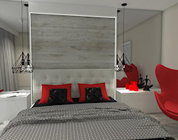 Sypialnia w szarości z akcentem czerwieni - zdjęcie od JLStudioProjekt - Homebook