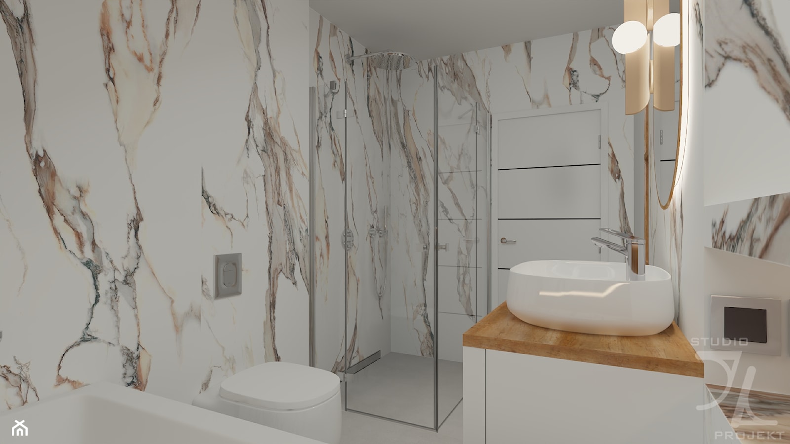 Łazienka w białym marmurze Calacatta Gold - zdjęcie od JLStudioProjekt - Homebook