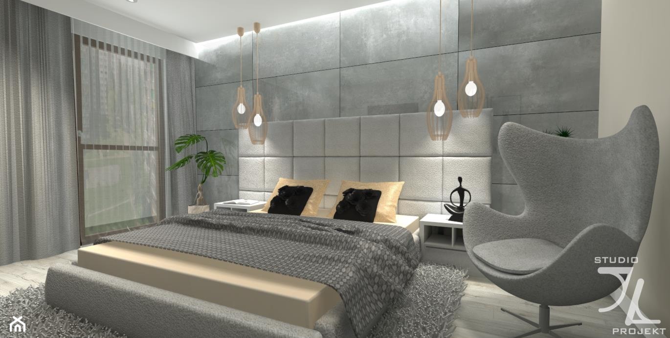 Sypialnia w szarości betonu - zdjęcie od JLStudioProjekt - Homebook