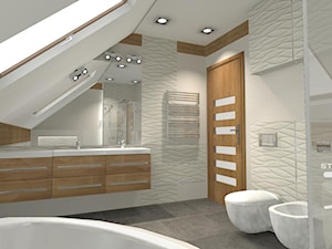 Łazienka w bieli z odrobiną drewna - zdjęcie od JLStudioProjekt