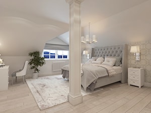 PRZESTRONNY DOM W STYLU HAMPTON - Duża biała sypialnia na poddaszu, styl tradycyjny - zdjęcie od VIVINO Studio