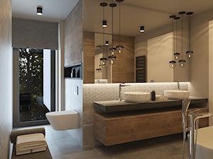 NOWE OBLICZE DOMU Z LAT 70-TYCH - Średnia jako pokój kąpielowy z dwoma umywalkami z punktowym oświetleniem łazienka z oknem, styl nowoczesny - zdjęcie od VIVINO Studio
