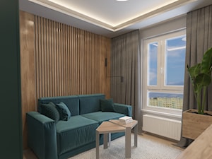 DWUPOZIOMOWE LOFTOWE MIESZKANIE DLA DWOJGA - Małe w osobnym pomieszczeniu z sofą szare biuro, styl industrialny - zdjęcie od VIVINO Studio