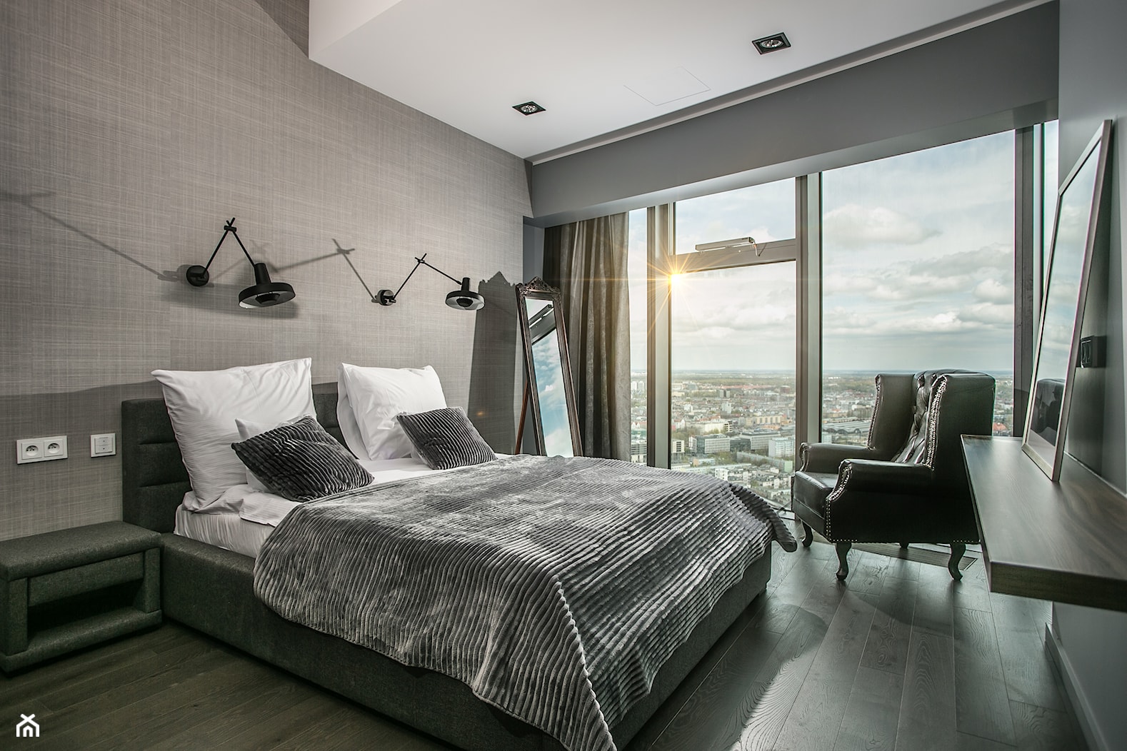 MIESZKANIE w MĘSKIM STYLU - Średnia szara sypialnia, styl nowoczesny - zdjęcie od VIVINO Studio - Homebook