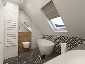 NOWOCZESNE MIESZKANIE Z PUSTKĄ NAD SUFITEM - Średnia na poddaszu z lustrem z marmurową podłogą z punktowym oświetleniem łazienka z oknem, styl tradycyjny - zdjęcie od VIVINO Studio