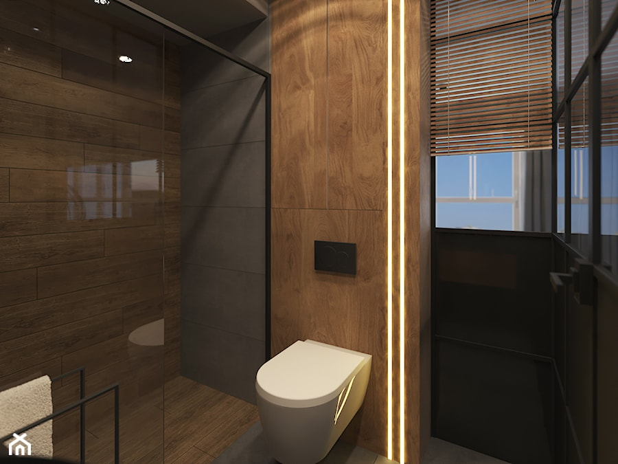 DWUPOZIOMOWE LOFTOWE MIESZKANIE DLA DWOJGA - Mała z punktowym oświetleniem łazienka z oknem, styl industrialny - zdjęcie od VIVINO Studio