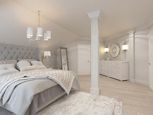PRZESTRONNY DOM W STYLU HAMPTON - Duża szara sypialnia na poddaszu, styl tradycyjny - zdjęcie od VIVINO Studio