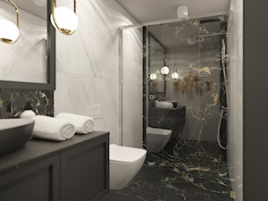PRAWDZIWY PENTHOUSE WE WŁOSKIM KLIMACIE - Średnia bez okna z lustrem z marmurową podłogą z punktowym oświetleniem łazienka, styl nowoczesny - zdjęcie od VIVINO Studio