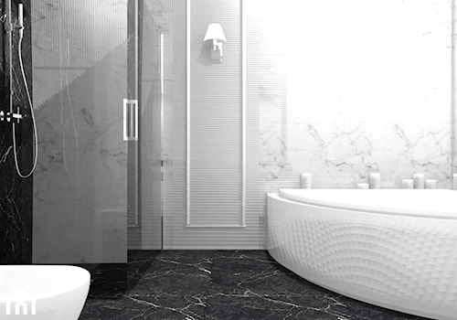 Mała na poddaszu bez okna z marmurową podłogą łazienka, styl tradycyjny - zdjęcie od VIVINO Studio