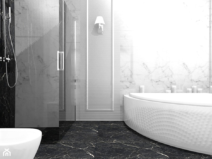 Mała na poddaszu bez okna z marmurową podłogą łazienka, styl tradycyjny - zdjęcie od VIVINO Studio