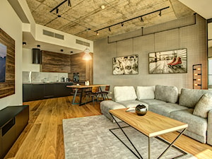 LOFTOWA PRZESTRZEŃ NA 33. PIĘTRZE - Średni biały salon z kuchnią z jadalnią, styl industrialny - zdjęcie od VIVINO Studio