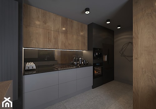 KLIMATYCZNE MIESZKANIE DLA RODZINY - Średnia otwarta z salonem szara z zabudowaną lodówką kuchnia jednorzędowa, styl nowoczesny - zdjęcie od VIVINO Studio