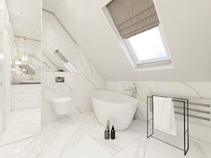 NOWOCZESNE MIESZKANIE Z PUSTKĄ NAD SUFITEM - Średnia na poddaszu z lustrem z marmurową podłogą z punktowym oświetleniem łazienka z oknem, styl nowoczesny - zdjęcie od VIVINO Studio