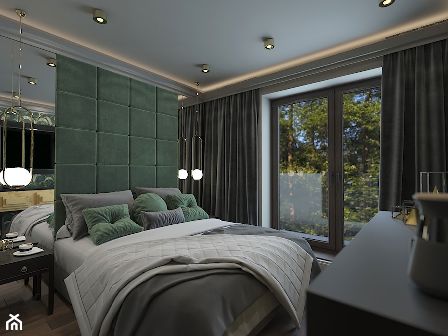 PRAWDZIWY PENTHOUSE WE WŁOSKIM KLIMACIE - Średnia szara zielona sypialnia, styl glamour - zdjęcie od VIVINO Studio