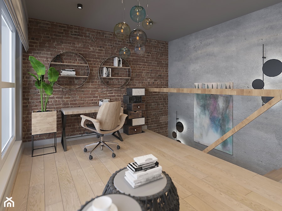 DWUPOZIOMOWE LOFTOWE MIESZKANIE DLA DWOJGA - Średnie w osobnym pomieszczeniu szare biuro, styl industrialny - zdjęcie od VIVINO Studio