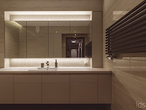 Beż-Brąz-Miedź - Mała na poddaszu bez okna z lustrem łazienka, styl nowoczesny - zdjęcie od idsgn paulina olbrychowska