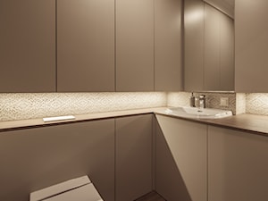 Beż-Brąz-Miedź - Mała bez okna z lustrem łazienka, styl minimalistyczny - zdjęcie od idsgn paulina olbrychowska