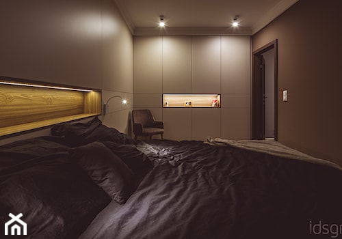 Beż-Brąz-Miedź - Średnia beżowa brązowa sypialnia, styl nowoczesny - zdjęcie od idsgn paulina olbrychowska