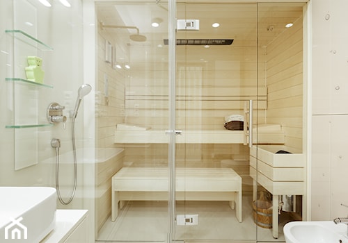 Łazienka 6,5m2! _sauna_wc_bidet_umywalka_kabina_ - Średnia na poddaszu bez okna z lustrem łazienka, styl nowoczesny - zdjęcie od idsgn paulina olbrychowska