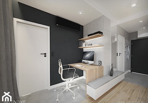 HARMONIJNIE - Duże z zabudowanym biurkiem czarne szare biuro, styl nowoczesny - zdjęcie od INVENTIVE studio
