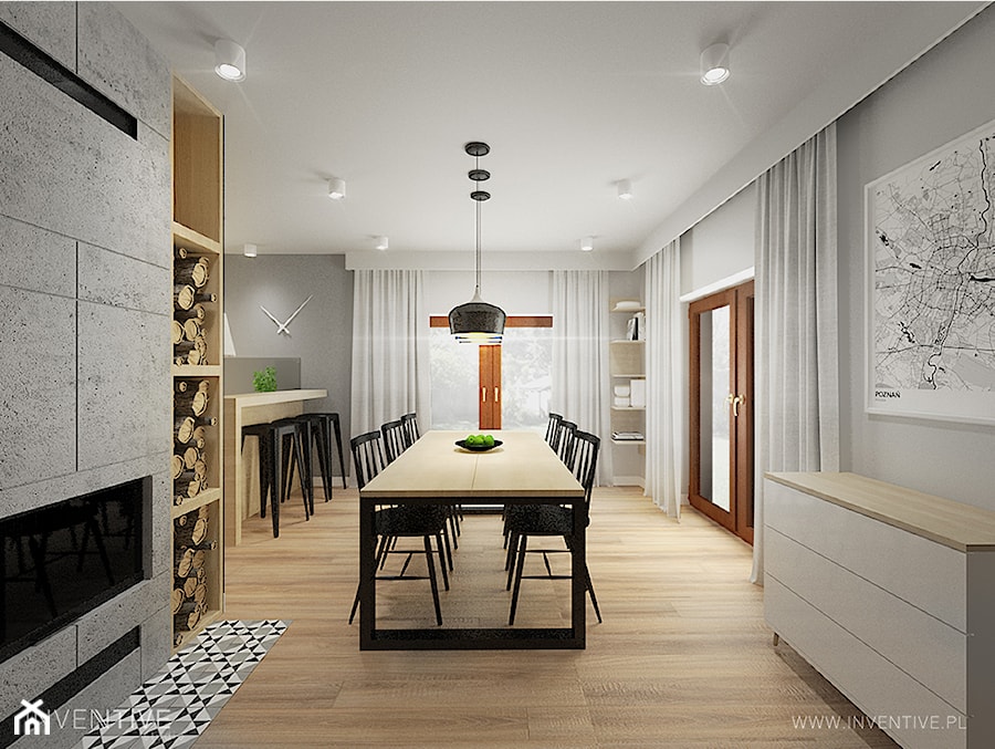 PROJEKT DOMU - Średnia biała szara jadalnia w kuchni, styl nowoczesny - zdjęcie od INVENTIVE studio