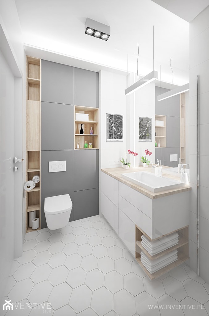 MĘSKI PUNKT WIDZENIA - Średnia bez okna z punktowym oświetleniem łazienka, styl minimalistyczny - zdjęcie od INVENTIVE studio