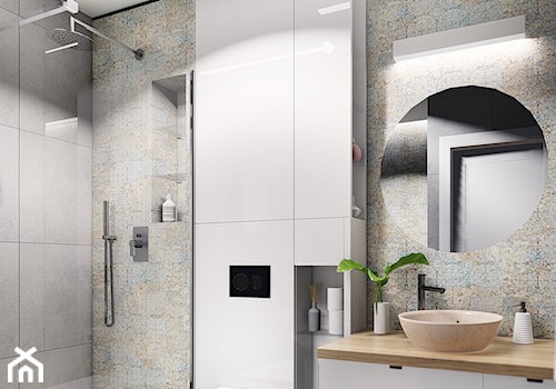 Ursynów - Średnia bez okna z lustrem z marmurową podłogą łazienka, styl nowoczesny - zdjęcie od INVENTIVE studio