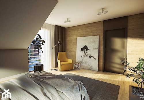 DOM W PŁOCKU - Duża szara sypialnia na poddaszu, styl nowoczesny - zdjęcie od INVENTIVE studio