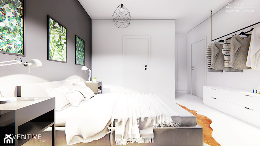 GDYNIA - Duża biała czarna sypialnia, styl minimalistyczny - zdjęcie od INVENTIVE studio