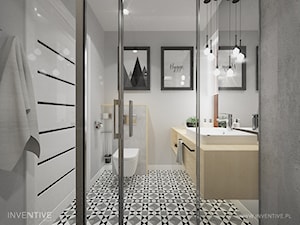 PROJEKT DOMU - Mała na poddaszu bez okna z lustrem łazienka, styl industrialny - zdjęcie od INVENTIVE studio