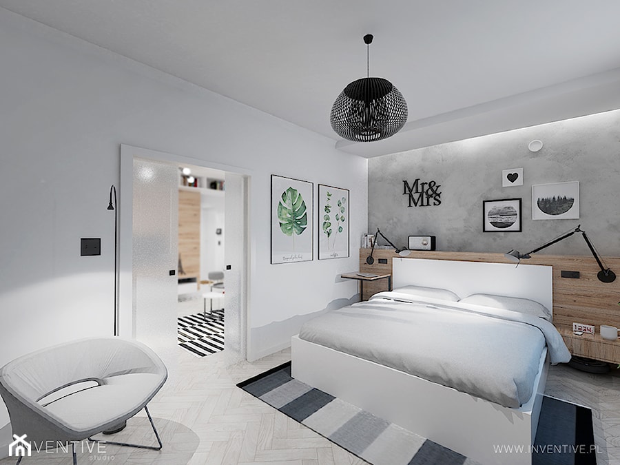 INDUSTRIALNIE - Średnia szara sypialnia, styl industrialny - zdjęcie od INVENTIVE studio