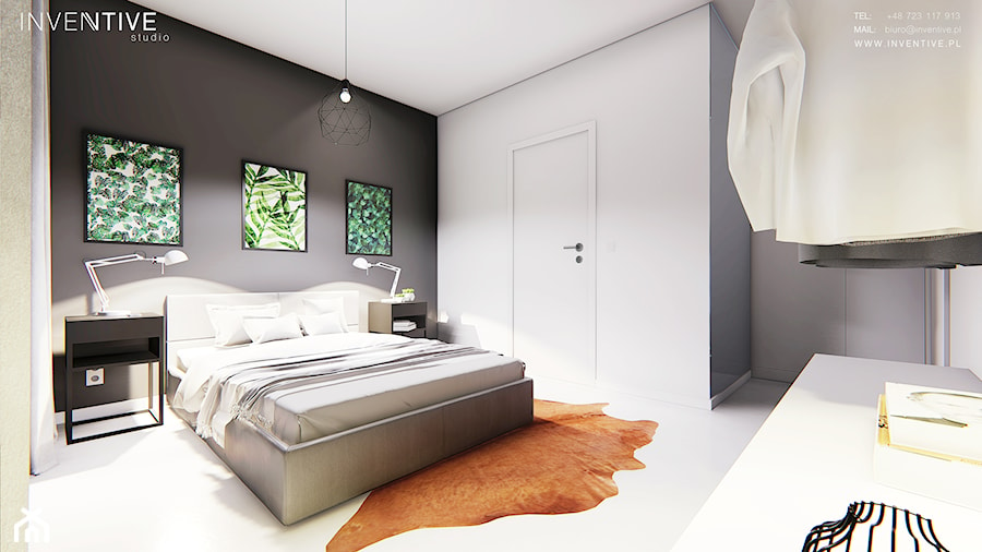 GDYNIA - Średnia czarna szara sypialnia, styl minimalistyczny - zdjęcie od INVENTIVE studio